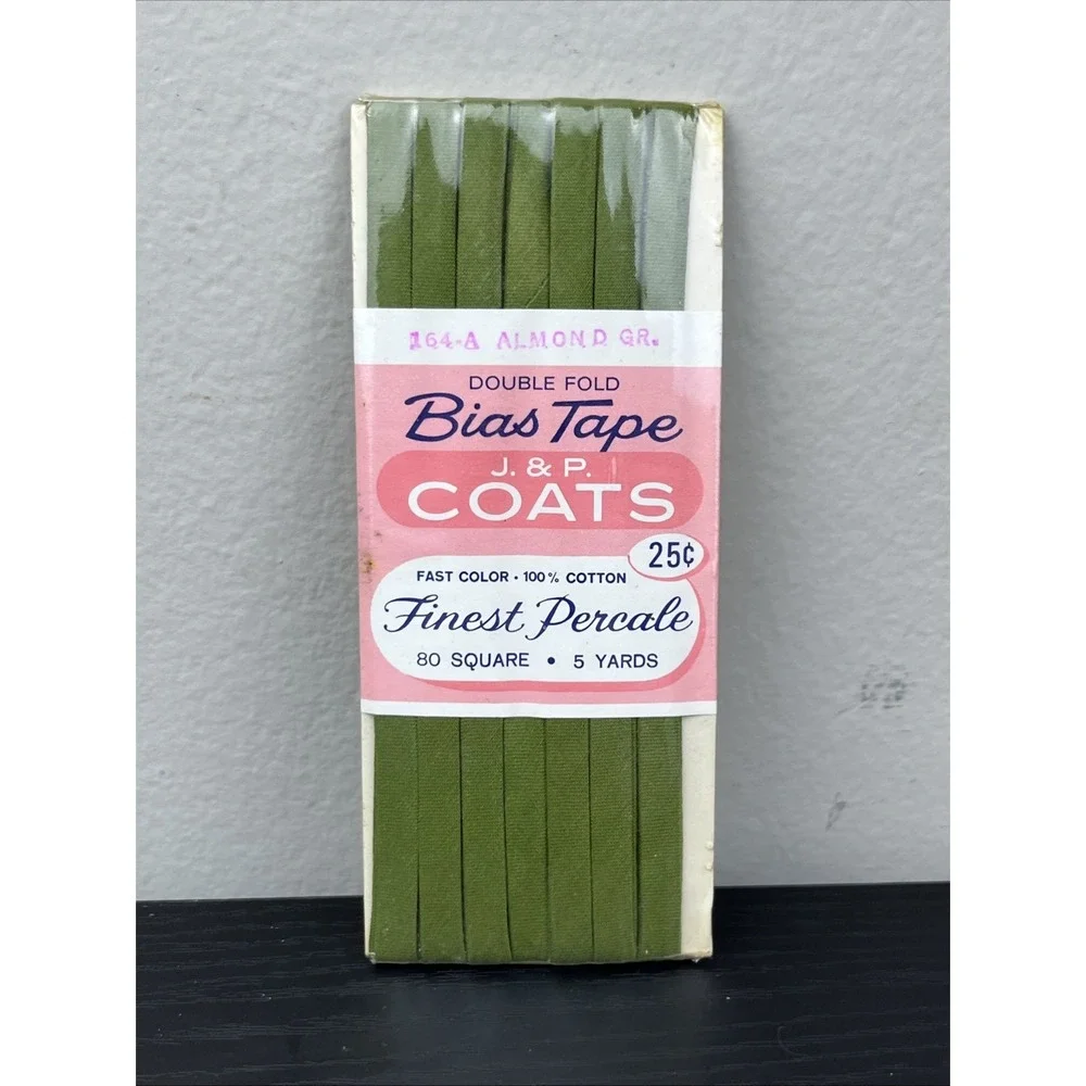 Vintage Narrow Double Fold Bias Tape 164-A Almond Green 5‎ Yards
